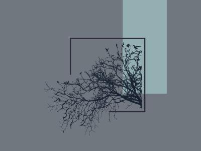 stregtegning af grene med sorte fugle
